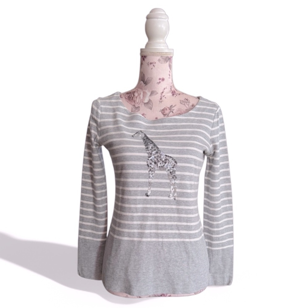 Talbots Sequin Giraffe Sweater Sleeve Top